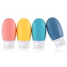 Silikon reseflaskor, 4-pack 60 ml läckagesäker kläm-påfyllningsbar bärbar tom resestorlek flaskor tillbehör behållare för toalettartiklar schampo balsam lotion, BPA-fri och TSA-godkänd