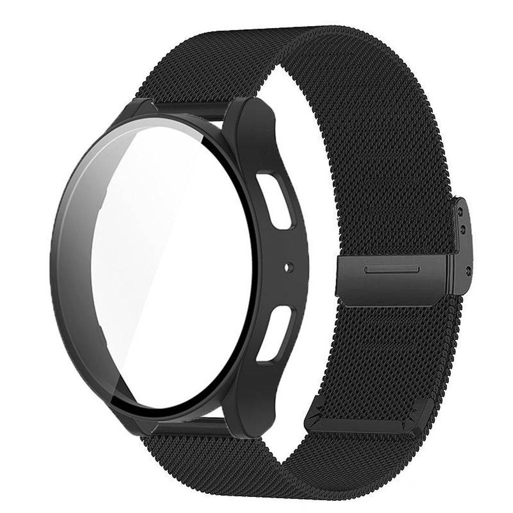 Samsung Galaxy Watch7 44mm Milanese Klockarmband + inbyggt skärmskydd - Svart