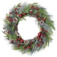 Weldomcor 60 cm julkrans, dörrkrans, stor julgirlang, grankrans med julgranskulor, tallkottar, bär för ytterdörr, öppen spis, väggdekoration