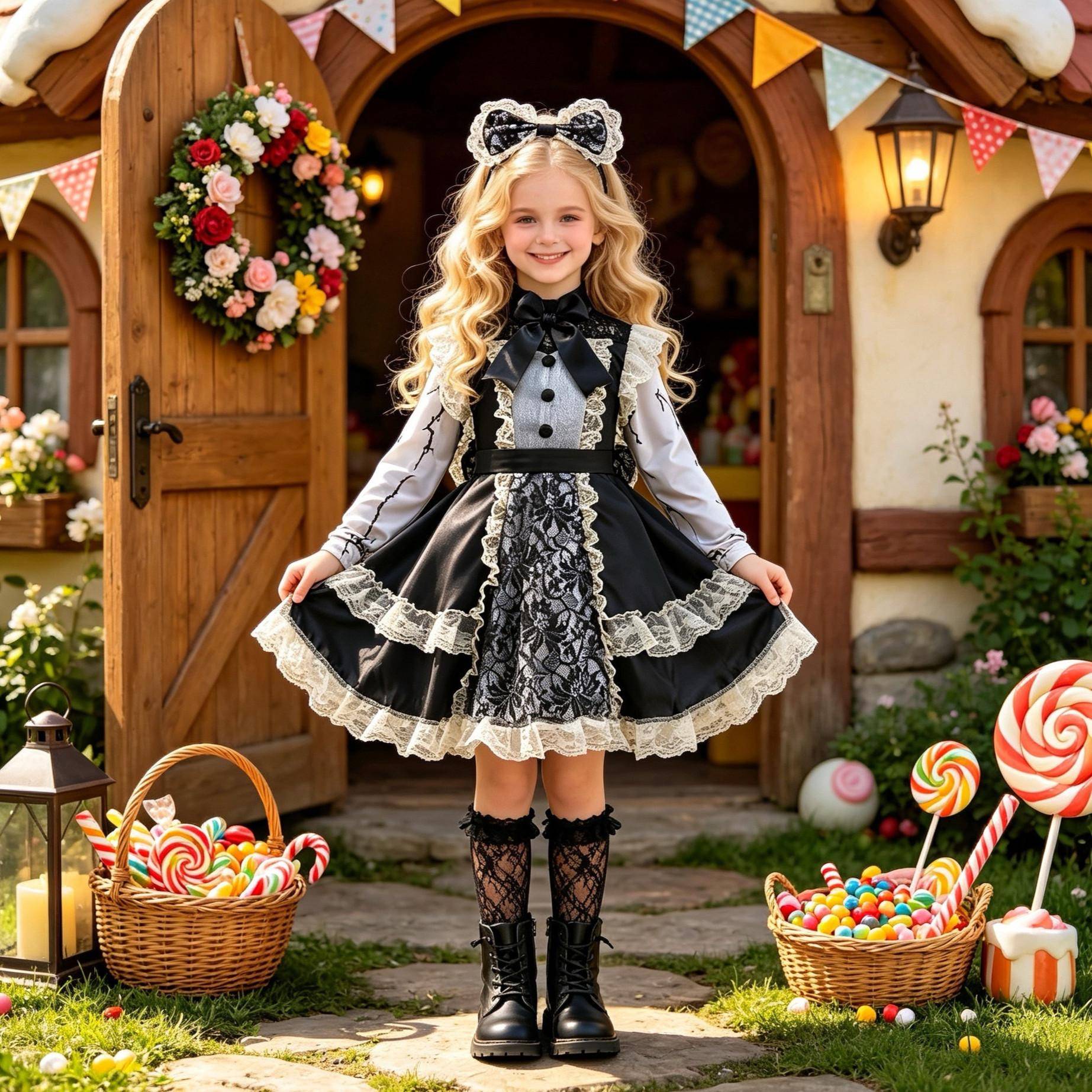 Halloween Barnkostym Lolita Klänning Clowner Flicka Vampyr Karneval Skogshäxa Prestationsdräkt 150cm gray