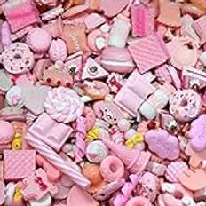 RUNRAYAY 100 st blandade rosa 3D-nagelgodis, harts söt flatback nagelgodis för alla hjärtans dag, gör-det-själv-nageltillbehör