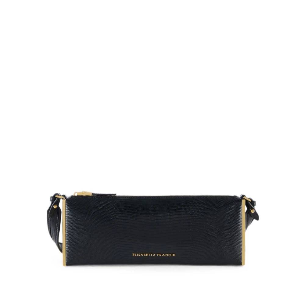 Elisabetta Franchi Skuldertaske med krokodilleprint - Tasker - Dame - Sort - ONE SIZE - Uld