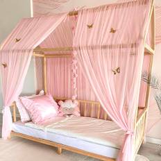 Baby Fancyroom hussäng himmel, sänghimmel, rosa för barnsäng, barnrum, baldakin, sänghimmel för flickor, prinsessrum (himmel rosa med 5 guldfjärilar, 340 cm)