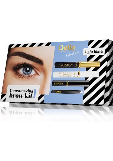 Delia Cosmetics Eyebrow Ekspert Eyebrow Kit med sort mascara.