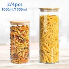 2/4 st, 1000 ml/1500 ml glasförvaringsbehållare med lock, organisering och förvaring, kryddburkar, kakburk, kaffeförvaringsbehållare, köksförvaring, k - transparent (Multi-size)