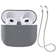 fodral kompatibelt med Airpods 3 with Cleaning Set, Silicone fodral kompatibelt med Apple AirPods 3 fodral kompatibelt med Airpods 3 Generation fodral with Strap (Grey)