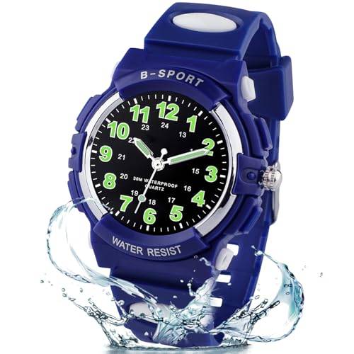 GUUMUXIN Kinderuhr Jungen Mädchen,Armbanduhr Jungen Analog,Armbanduhr Kinder,Analog Quartz Uhr mit A rmbanduhr Kautschuk Wasserdicht Outdoor Sports Uhren