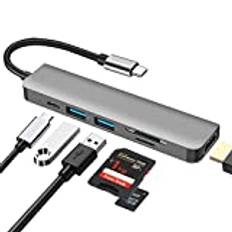 USB C-hub, 6 i 1 DEMKICO typ C multiportadapter med 4K HDMI, SD/TF-kortläsare, USB 3.0 och USB 2.0-port, 100W PD-port, kompatibel med MacBook Pro/MacBook Air/Dell XPS och mer