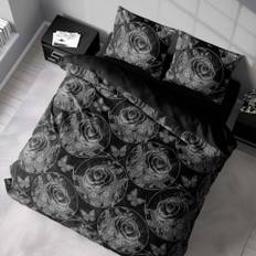 Vintage rose ett svart, grått och vitt påslakanset till dubbeltäcke i bomullssatin i storlek 200 x 220 cm med knäppning i botten, från Indusia design