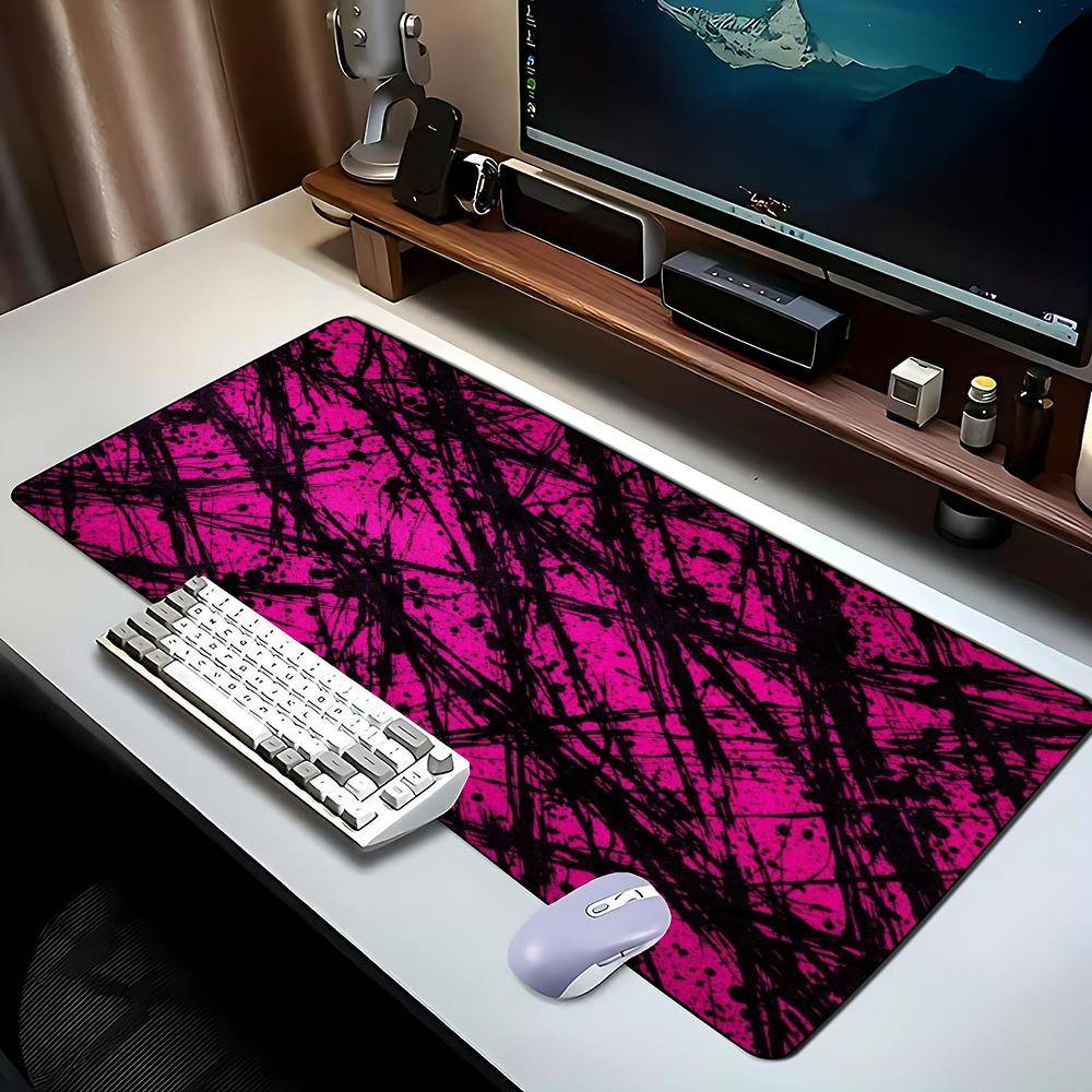 Neon Pink Blue Splatter Mousepads Abstract Graffiti Large Deskmat Non-Slip Rubber Keyboard Mat Cool Mouse Pad For Gaming Desktop