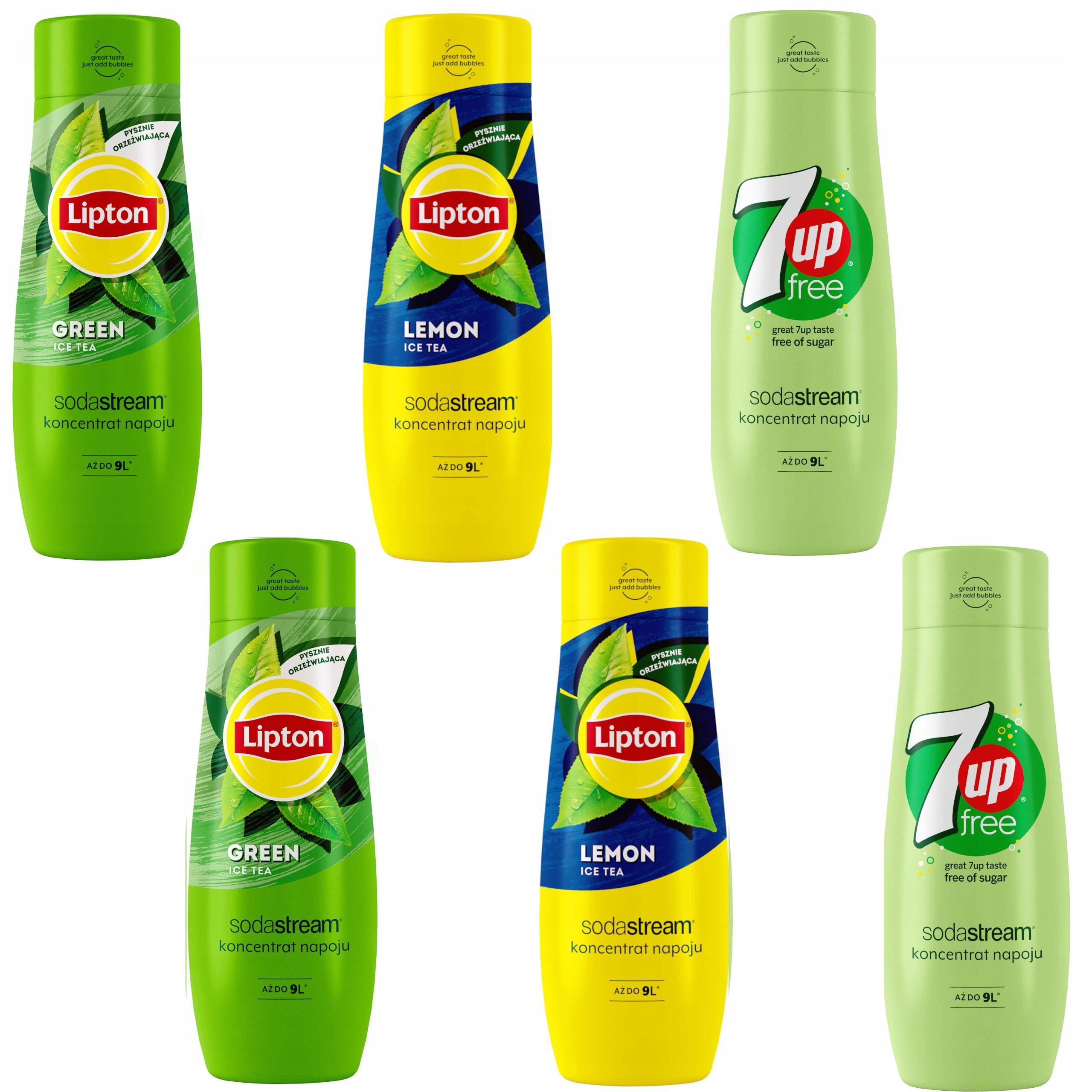 Set of 6 SodaStream concentrates 2x (7UpFree + Lipton Lemon + Green)