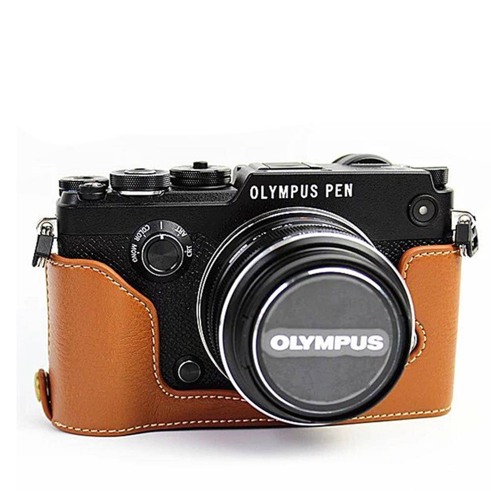 Helkropp exakt passform pu läder digital kamera väska påse för olympus pen-f penna f penf