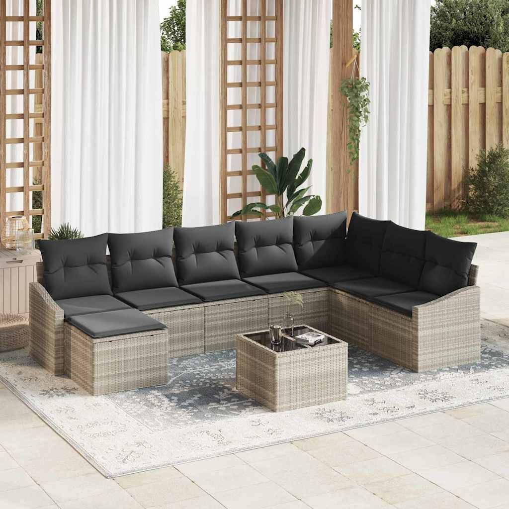 vidaXL Sofa Sæt med pude 9 pcs Lysegrå polyrattan