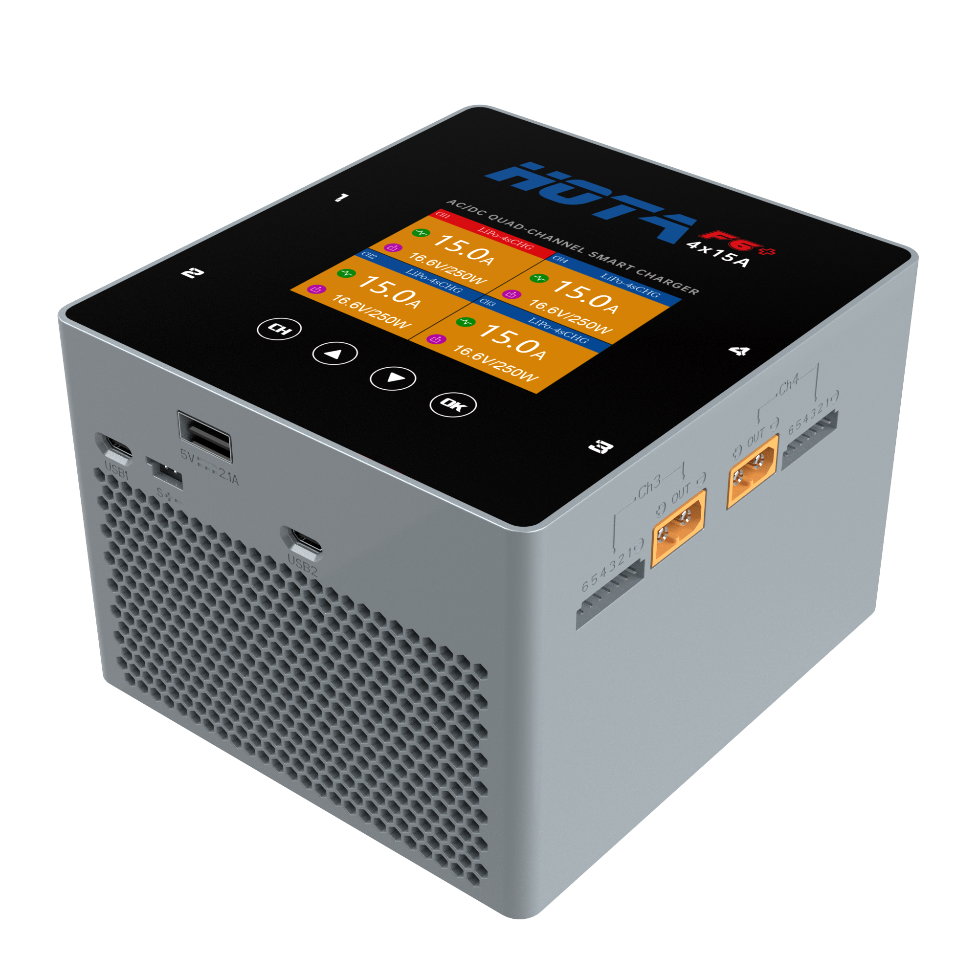 HOTA F6 + AC / DC AC500W DC250Wx4 15Ax4 Smart Balansladdare för Lipo LiIon NiMH-batteri
