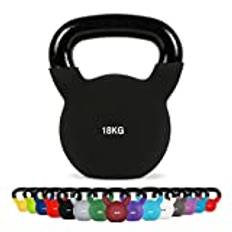 MSPORTS Kettlebell professionell neopren 2 – 30 kg inklusive plansch med kettlebell-övningar 18 kg – svart