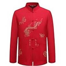 MQMYJSP Män Tang Suit Hanfu vår sommar långärmad skjorta Tai Chi Practice, Röd, L