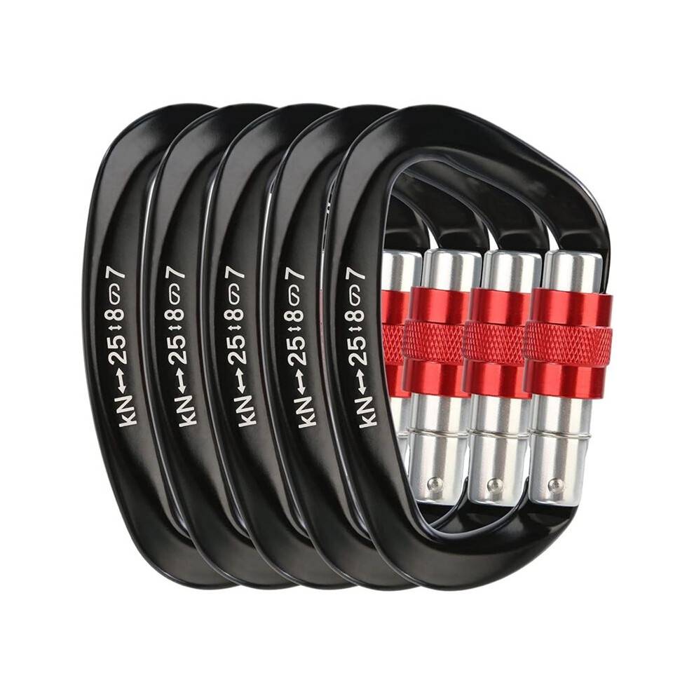 5Pcs 25KN D-Shape Aluminum Carabiner Screw Locking Gate Carabiner Climbing Rappelling Gear Outdoor EDC Tools