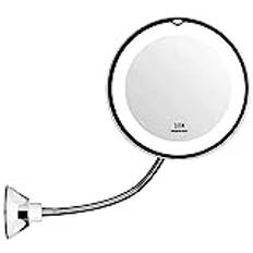 Upplyst LED Makeup Mirror med 10x Ökad Touch Switch USB Laddning Justerbar Makeup Mirror LED och sugkopp 360 graders roterande Swan Neck Flexibel(Vit)