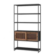 Bokhylla Industriell 100×35×181 cm Brun/Svart Stål & MDF Skåp med Rutnätsdörrar Justerbar Hylla