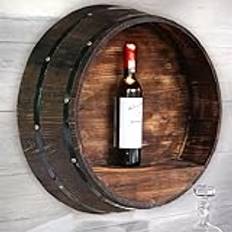 Rustic Wine Rack Wood, Oak Barrel Wine Bottle Holder, Wall Mount Wine Rack, Whiskey Barrel Decor, Half Barrel Shape, for Vintage Wine Bar and Home Decor,Brown,Diameter 50cm