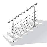 LARS360 180 cm ledstång räcke trappräcke Ø 42 mm räckstänger av rostfritt stål 5 tvärstag terrassräcke golvmontering byggsats trappor för inomhus utomhus trappor balkong räcke