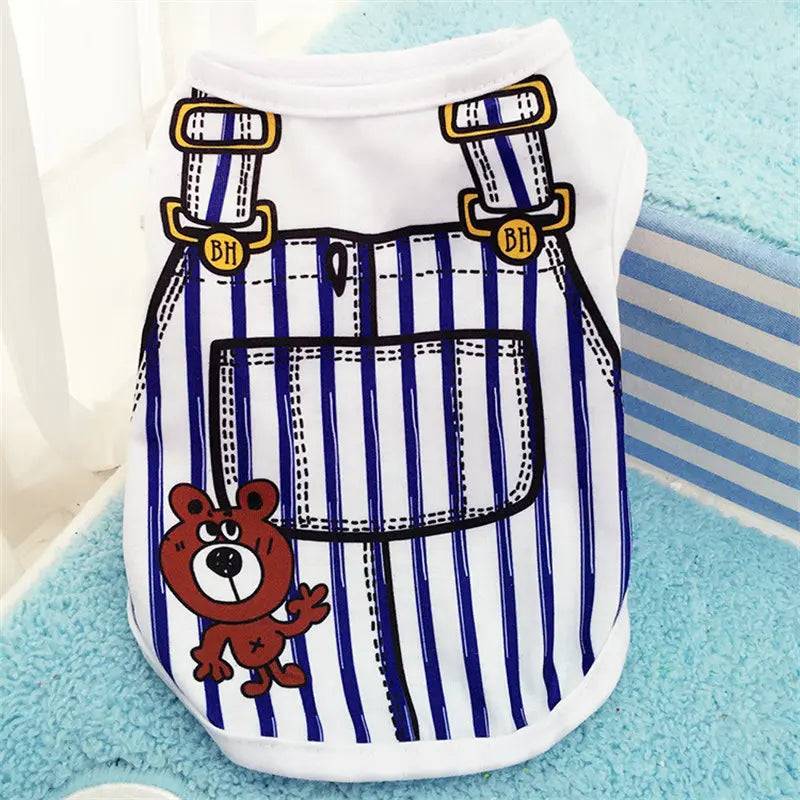 Casual Striped Vest T-Shirt for Small Dogs & Puppies – Soft Summer Dog Clothes - deep blue / XS 1-1.5kg (XS 1-1.5kg)