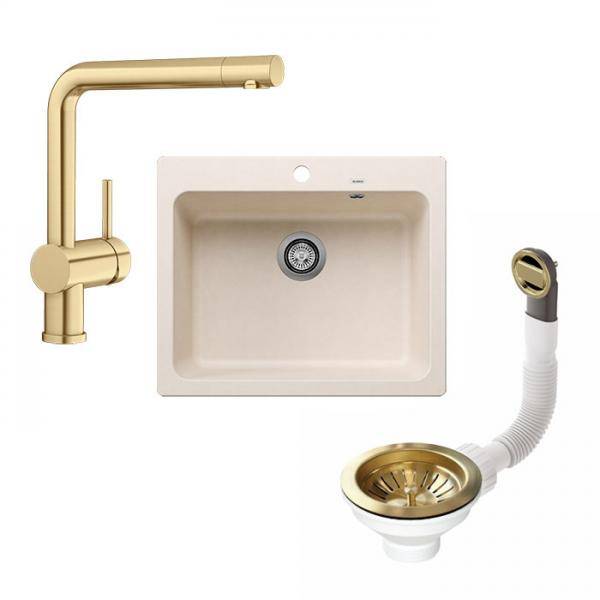 Blanco Naya 6 UX køkkenvask m/Linus køkkenarmatur - Satin gold/Soft white