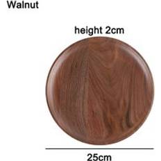 Mattallrikar av akacia och valnöt, runda tallrikar av massivt trä, stapelbara mattallrikar, naturliga serviser för rätter mellanmål - Valnötsomgång -25cm