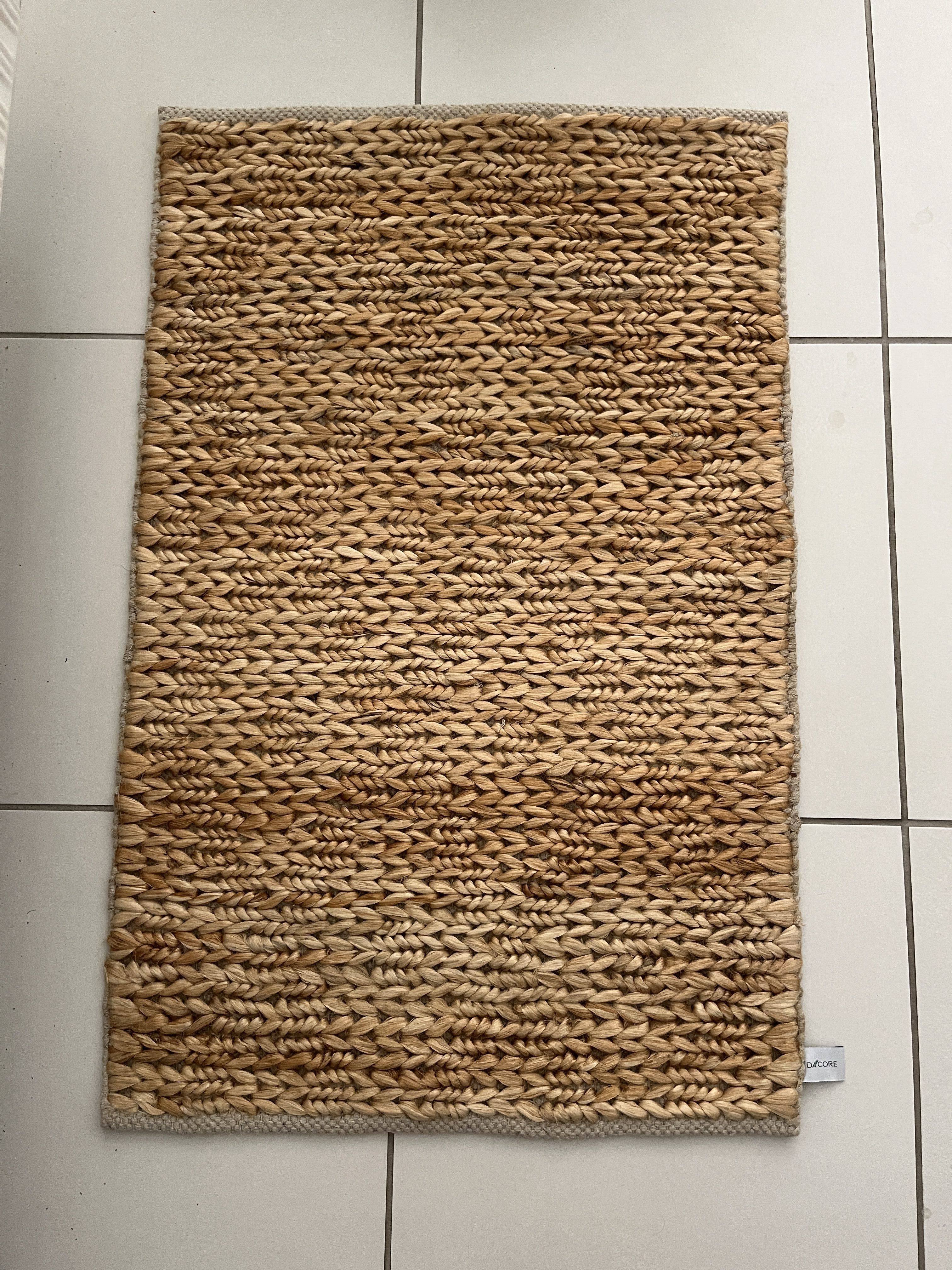 Håndvævet "strik" natur jute tæppe - Slidstærkt! Str. 60x90 cm..