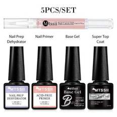 5 st/set Komplett nagelvårdsset - Nail Prep Dehydrator, Syrafri Primer, Super Top Coat & Base Coat, Nagelbandsolja - För starkare, friskare naglar och - Multifärgad