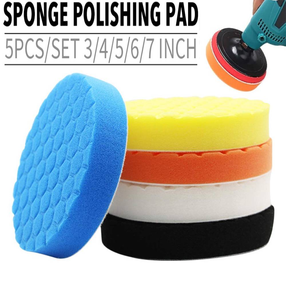 5Pcs Buffing Polishing Sponge Pad Kit 3/4/5/6/7 Inch Car Polisher Car Headlight Restoration Pad Car Wash Cleaning Detailing Tool