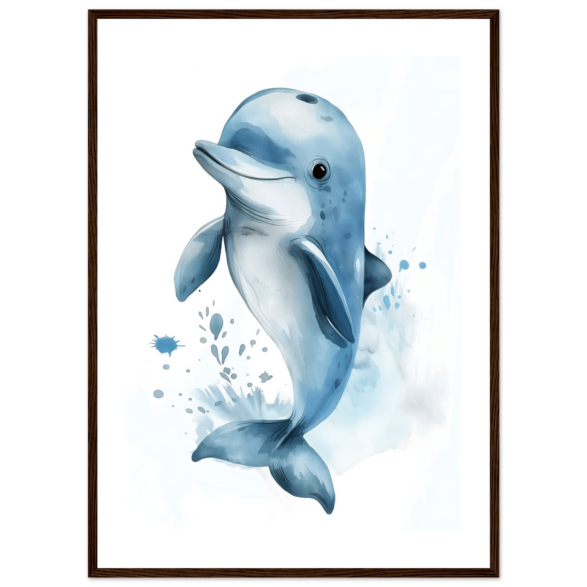 Söt delfin poster-50x70 cm / 20x28″ / Med ram / Mörkt trä
