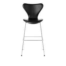 Fritz Hansen - 3197 Sjuan - Helklädd, Läder, Soft Black - Barstolar - Arne Jacobsen - Svart - Läder/Metall/Trä