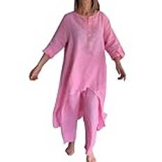 Generisk två avdelare damer elegant bomullslinne, vardaglig, långärmad, topp, vida ben, byxor yoga damer långärmad, ROSA, M