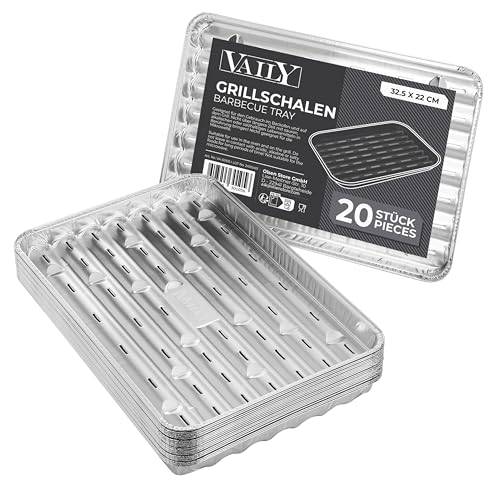 Vaily Alu Grillschalen Grillpfanne 20er Pack - Tropfschale Zubehör für BBQ, Camping und Küche - Aluschale für weniger Fett und Schmutz - 32,5 x 22 cm