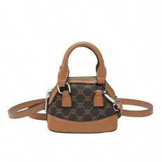 Mini Shoulder Bag New Diamond-Quilted Contrasting Color Jacquard Handbag Messenger Bag Retro Shell Bag - Brown