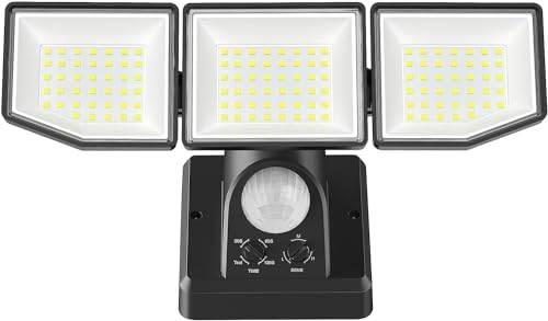 YTKIH LED Strahler mit Bewegungsmelder Außen, 6000LM 38W Superhell Außenstrahler mit verstellbaren 3 Köpfe, 6500K Kaltweiß LED Scheinwerfer, IP65 Wasserdicht Aussenleuchte für Garage, Garten, Hof…
