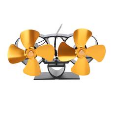 Stove Fan Heat Powered Aluminum Alloy 4 Blades Dual Head Fireplace Fan for Replacement Gold gyllene