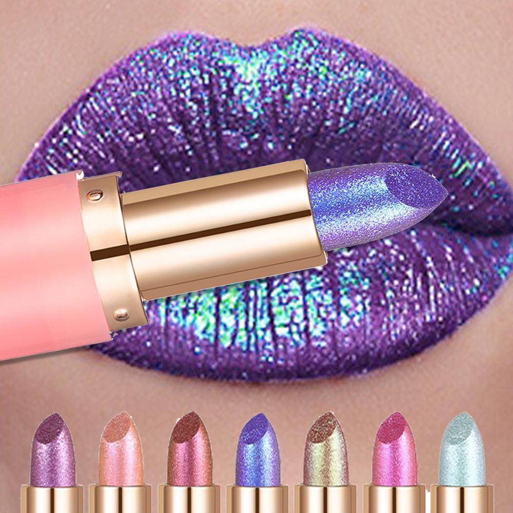 Metallisk Violett Kameleont Läppstift Färgskiftande Matt Glitter Diamant Läppstift Vattentät Pärlglans Läppglans Sexig Makeup beige
