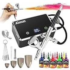 XDOVET Förbättrat 32 PSI Airbrush set med färglack, 12 färger/30 ml, Dual-Action Airbrush set med modellbygge färgämnen, bärbart airbrush set med kompressor för färgning