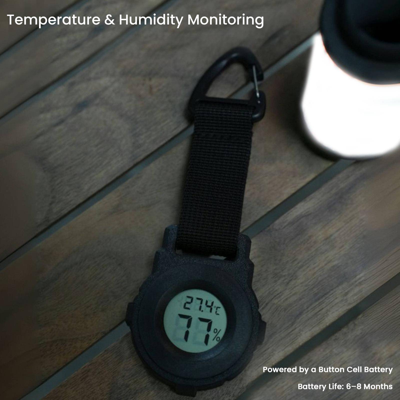 Bärbar termometerhygrometer med karbinhake Temperaturfuktighetsmätare Sensor för klättring vandring utomhussporter