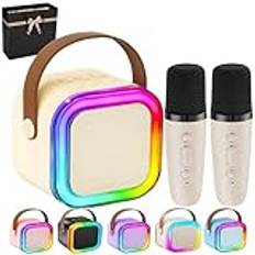 Glistenwing Mini Karaoke, With 2 Wireless Microphones Five Voice Effects And Colorful Led Lights,Portable Wireless Karaoke Speaker,Outdoor Live Broadcast Home Karaoke (White)