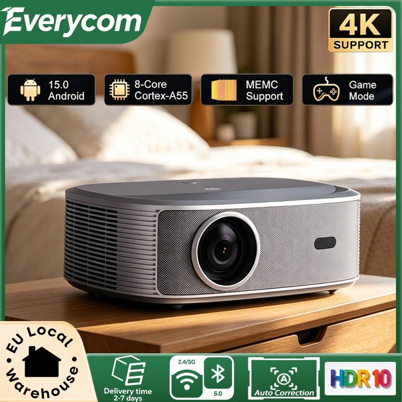 Everycom HQ11W Projector 3600 ANSI 4K Full HD 1080P HDR10 Android 15 3G+64G Home Theater WiFi6 Smart TV Beamer Family Gathering Outdoor Cinema-level Auto Focus+Keystone Correction Projector
