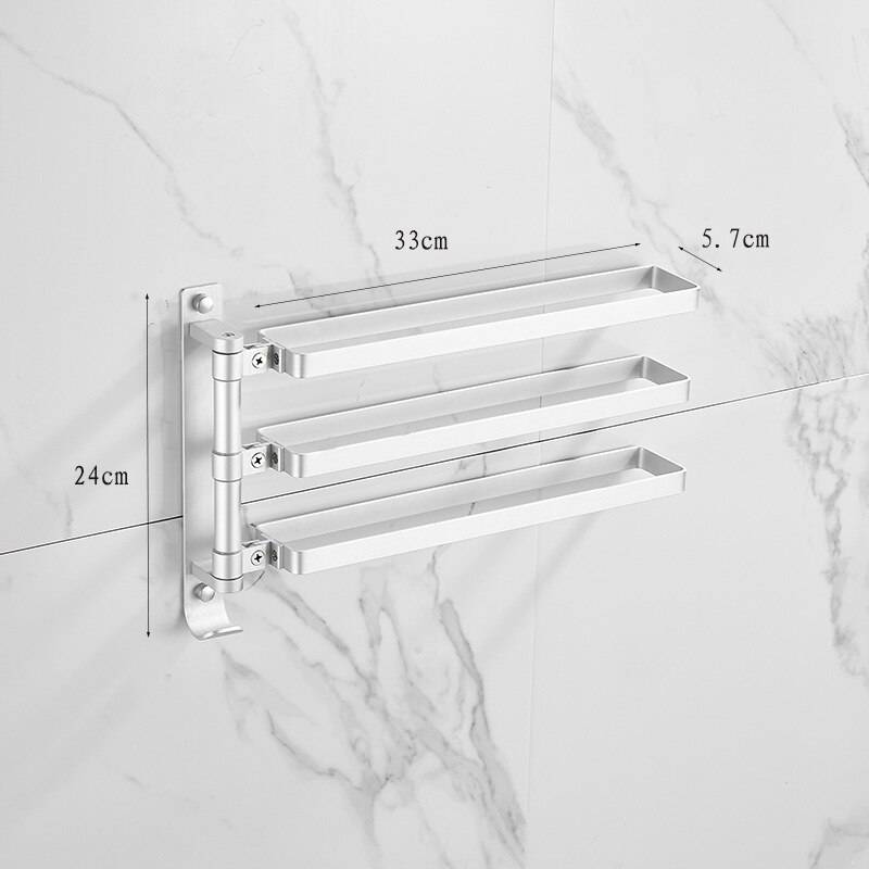Svart / silver aluminium handdukshållare gratis spikhandduk bar väggmonterad svängbar svängarm handduk ring badrumstillbehör - silver- tre