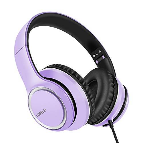 Lorelei X8 Over-Ear-Kopfhörer mit Mikrofon mit 1,45 m verwicklungsfreier Nylonschnur und 3,5-mm-Stecker, leicht, faltbar und tragbar, für Smartphone, Tablet, Computer, MP3/4,（Dunkelviolett）
