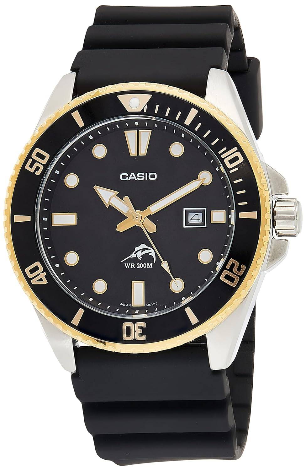 Casio Rostfritt Stål Kvarts Klocka med Harts Storlek Herr Dykare-Stil Armband, Svart, 25,6 (Modell MDV-106G-1AVCF) gyllene