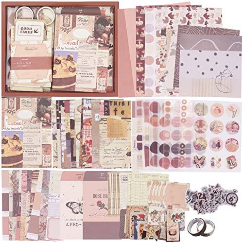 Gearific Scrapbooking-tillbehörssats, estetisk scrapbook-kit med A6-galleranteckningsbok, gör-det-själv-journalföringsmaterial, födelsedagshantverk, present till tonårstjej, barn, kvinnor (brun)