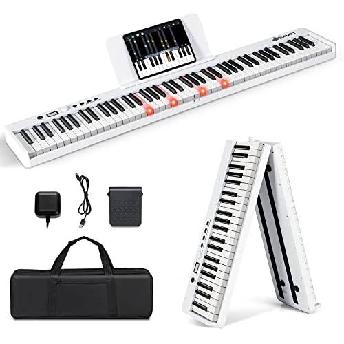 GOPLUS 88 tangentbord, elektronisk piano, digitalt tangentbord, vikbart med Bluetooth, digital piano med 128 rytmer/ljud och 20 demo-låtar, E-piano med bärväska och pedal, färgval (vit)