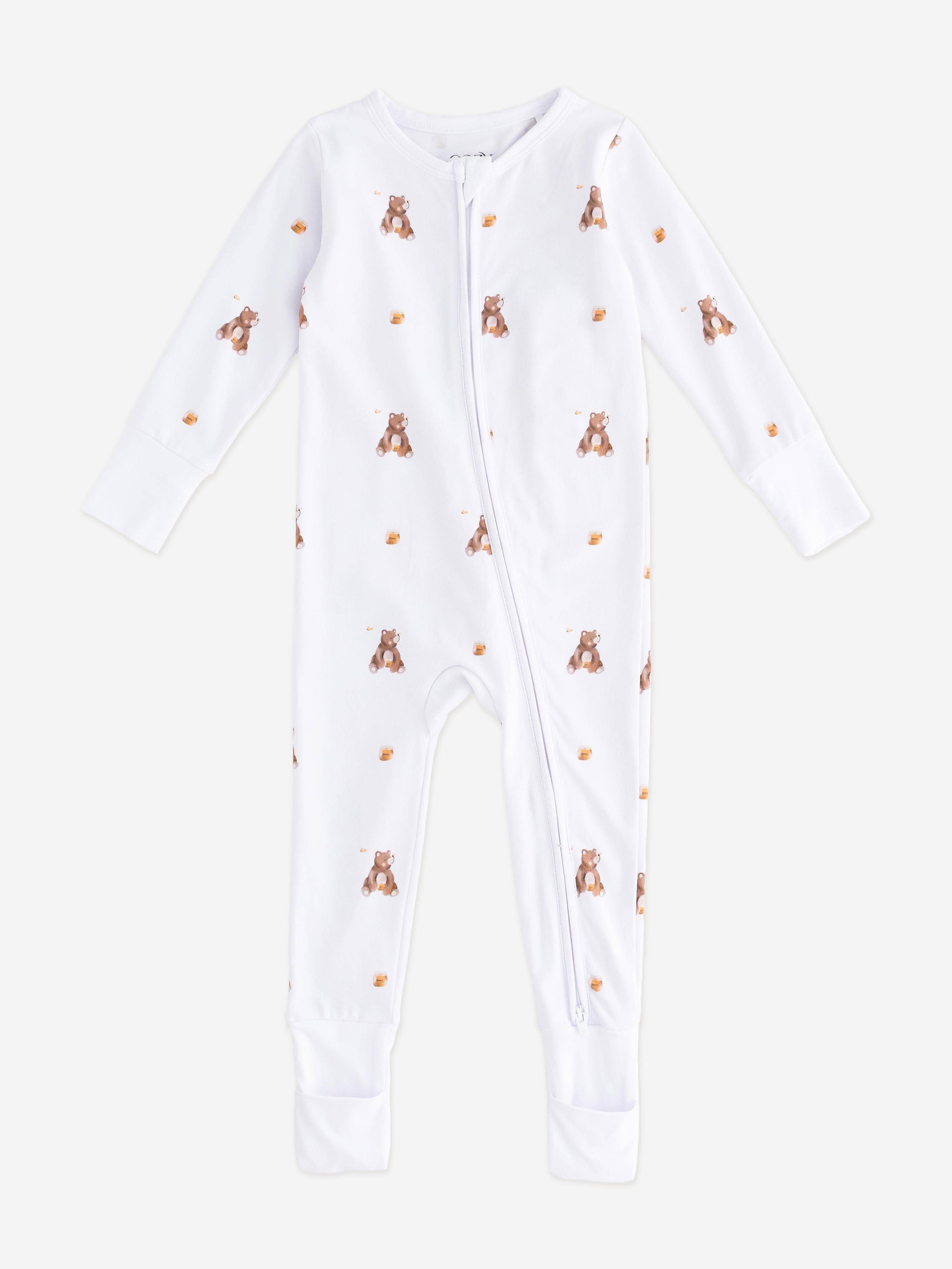 Cozy Crew Club Baby Bear Cotton Zip Sleepsuit One Piece in White - White / 6 9 Mths (6 9 Mths)