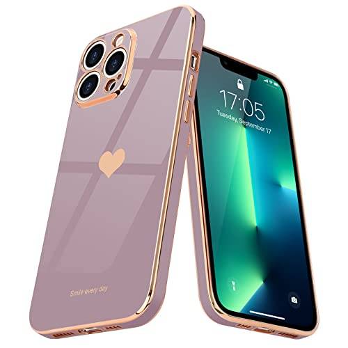 Teageo Kompatibel med iPhone 13 Pro-fodral, sött hjärtformat flickmobiltelefonfodral lyxigt, galvaniserat, mjukt TPU, kameraskydd, reptåligt, stötsäkert stötdämpande skyddsfodral för iPhone 13 Pro,